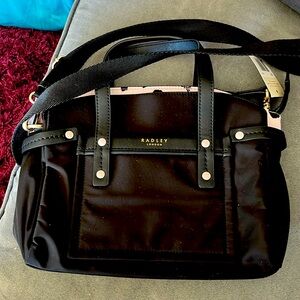 Radley London new w tags black purse silver hardware, cute Scotty leopard print